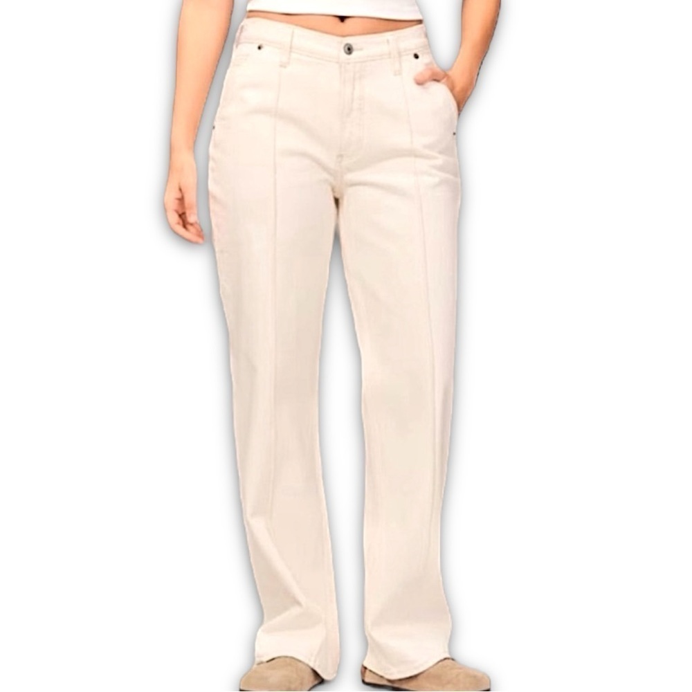 Abercrombie & Fitch Curve Love Mid Rise Baggy Jean Cream Plus Size 34 18